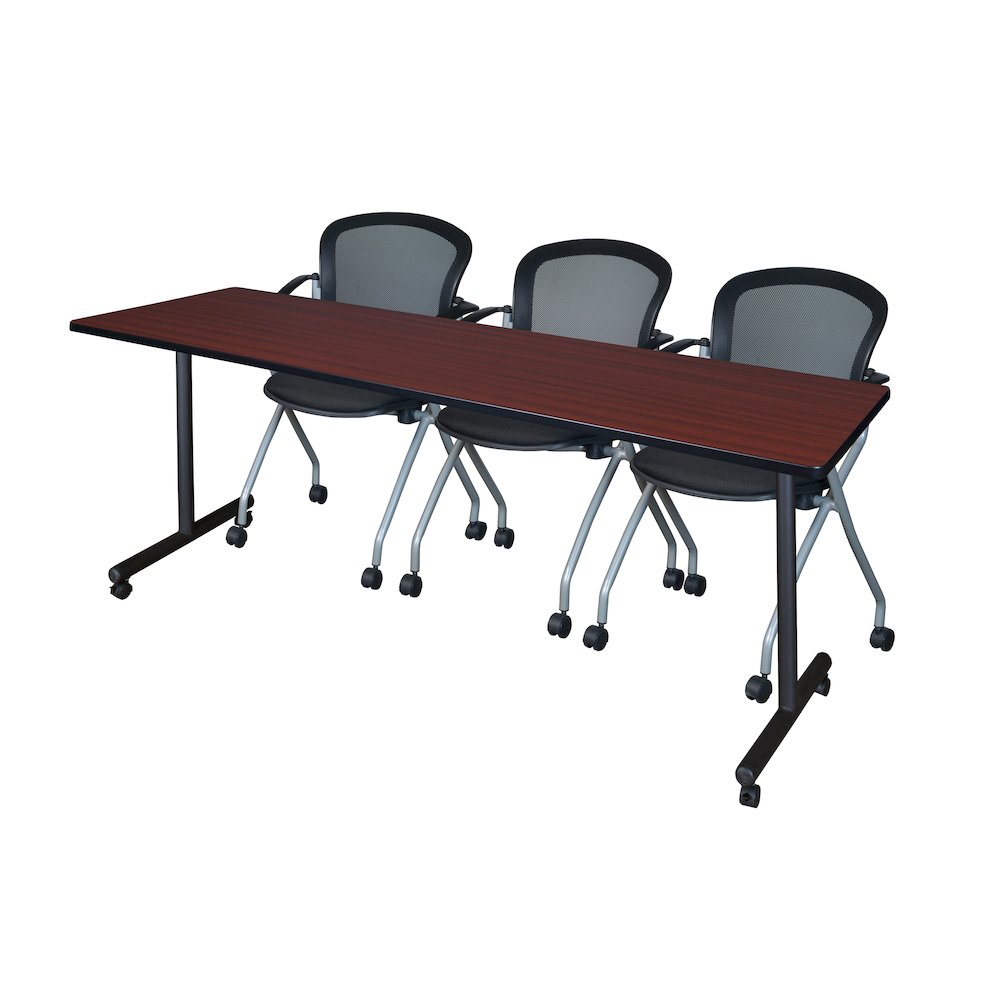 84 x 24 in. Mobile T-Base Training Table- Mahogany, 2 Cadence Nesting Chairs