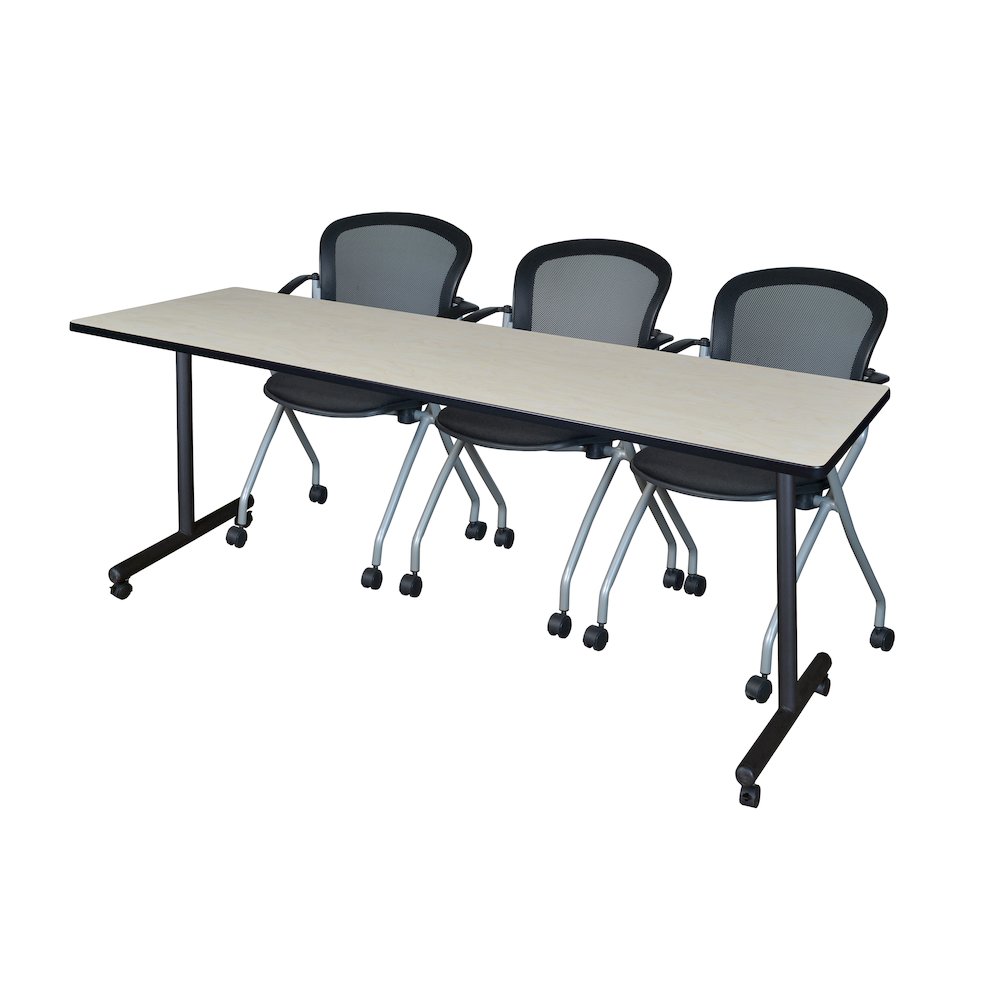 84 x 24 in. Mobile T-Base Training Table- Maple, 2 Cadence Nesting Chairs