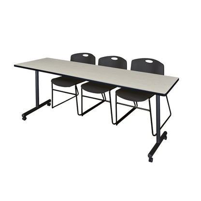 84 x 24 in. Mobile T-Base Training Table- Maple, 2 Zeng Stack Chairs- Black