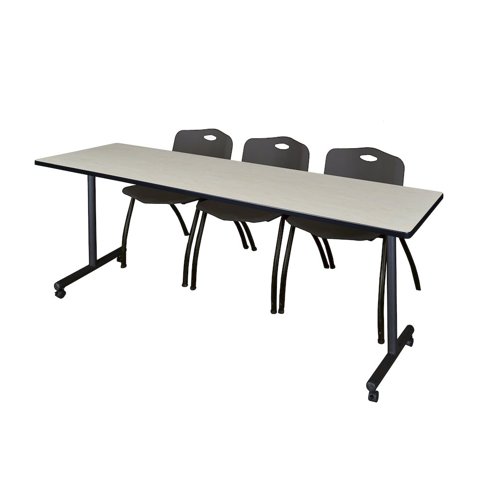 84 x 24 in. Mobile T-Base Training Table- Maple, 2 M Stack Chairs- Black
