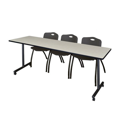 84 x 24 in. Mobile T-Base Training Table- Maple, 2 M Stack Chairs- Black