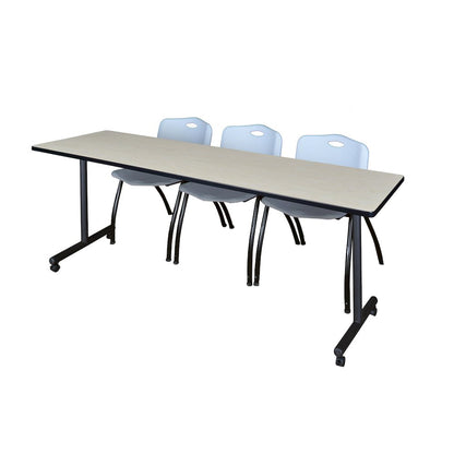 84 x 24 in. Mobile T-Base Training Table- Maple, 2 M Stack Chairs- Grey