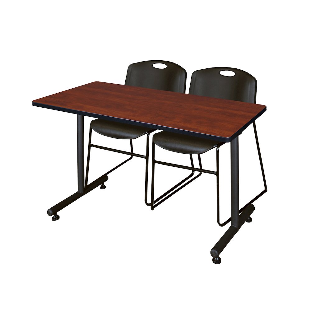 48 x 24 in. T-Base Training Seminar Table- Cherry, 2 Zeng Stack Chairs- Black