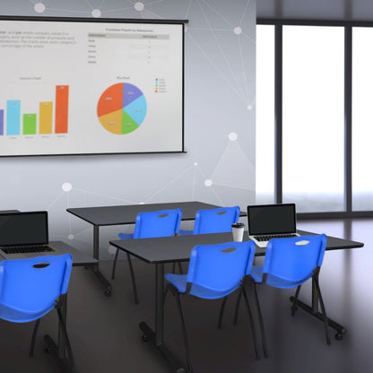 48 x 24 in. T-Base Training Seminar Table- Grey, 2 M Stack Chairs- Blue