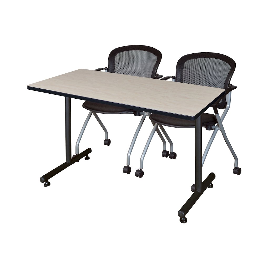 48 x 24 in. T-Base Training Seminar Table- Maple, 2 Cadence Nesting Chairs