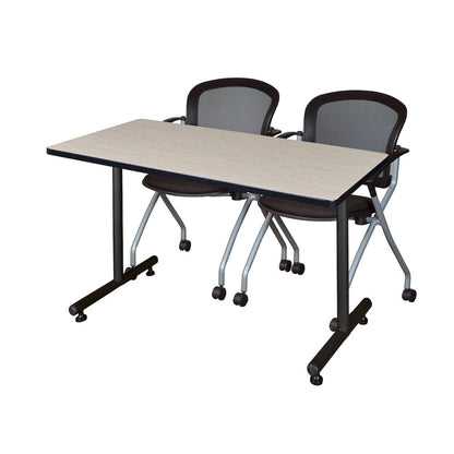 48 x 24 in. T-Base Training Seminar Table- Maple, 2 Cadence Nesting Chairs