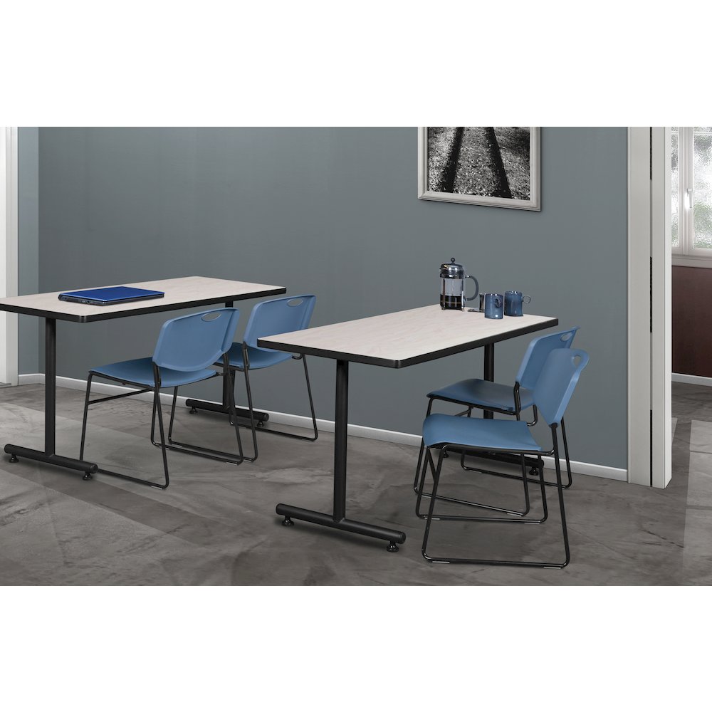 48 x 24 in. T-Base Training Seminar Table- Maple, 2 Zeng Stack Chairs- Blue