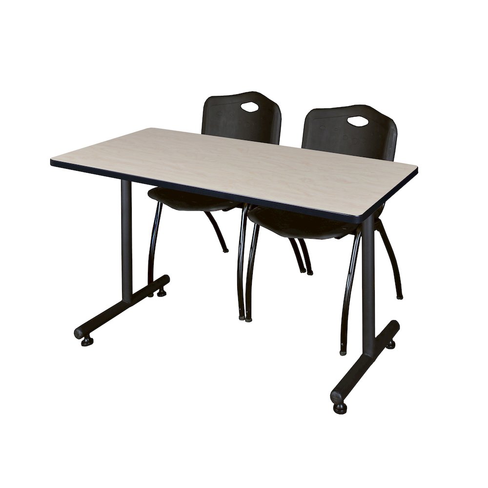 48 x 24 in. T-Base Training Seminar Table- Maple, 2 M Stack Chairs- Black