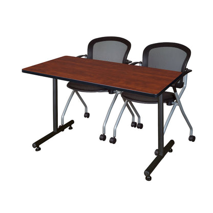48 x 30 in. T-Base Training Seminar Table- Cherry, 2 Cadence Nesting Chairs