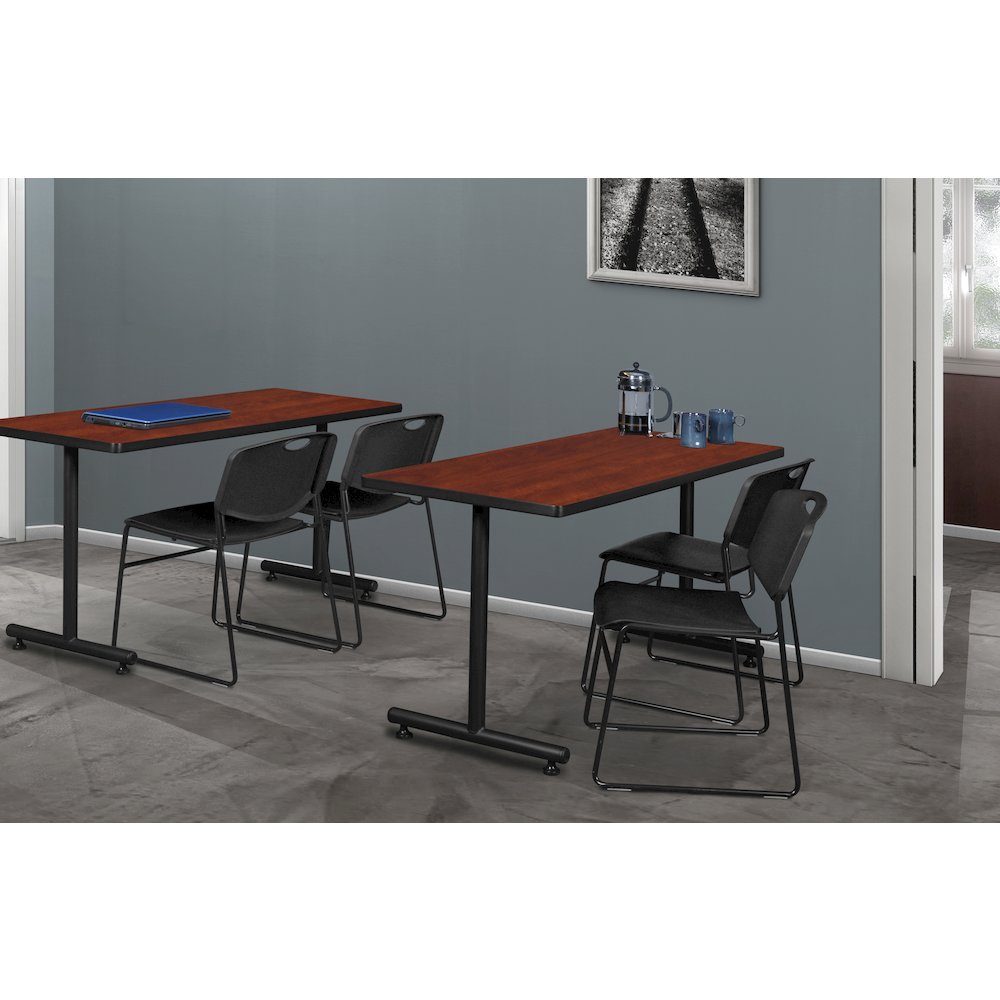 48 x 30 in. T-Base Training Seminar Table- Cherry, 2 Zeng Stack Chairs- Black