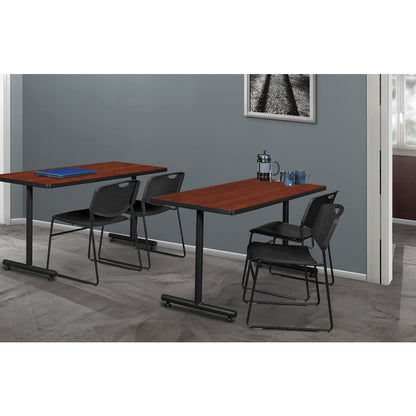 48 x 30 in. T-Base Training Seminar Table- Cherry, 2 Zeng Stack Chairs- Black