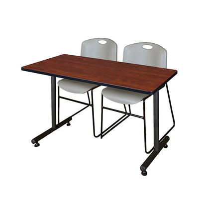 48 x 30 in. T-Base Training Seminar Table- Cherry, 2 Zeng Stack Chairs- Grey
