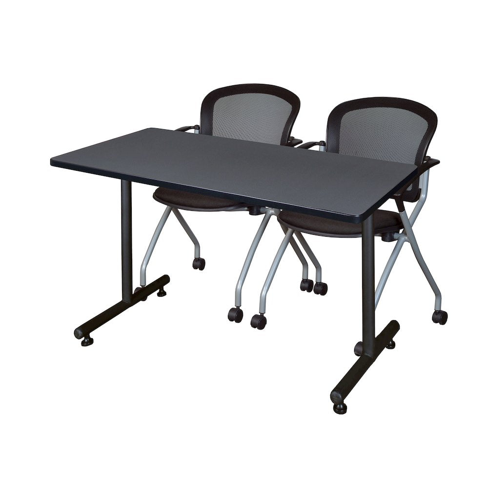 48 x 30 in. T-Base Training Seminar Table- Grey, 2 Cadence Nesting Chairs
