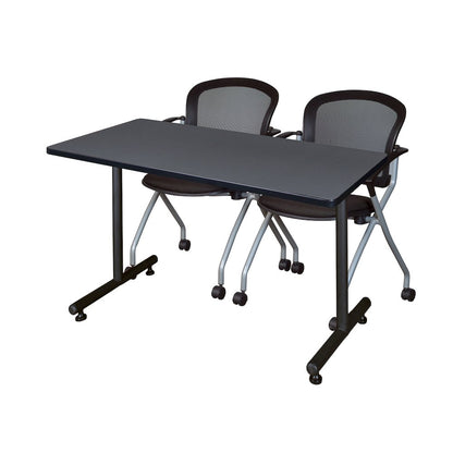 48 x 30 in. T-Base Training Seminar Table- Grey, 2 Cadence Nesting Chairs
