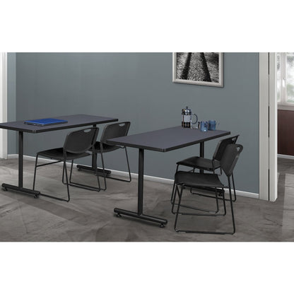 48 x 30 in. T-Base Training Seminar Table- Grey, 2 Zeng Stack Chairs- Black