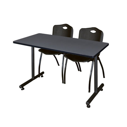 48 x 30 in. T-Base Training Seminar Table- Grey, 2 M Stack Chairs- Black