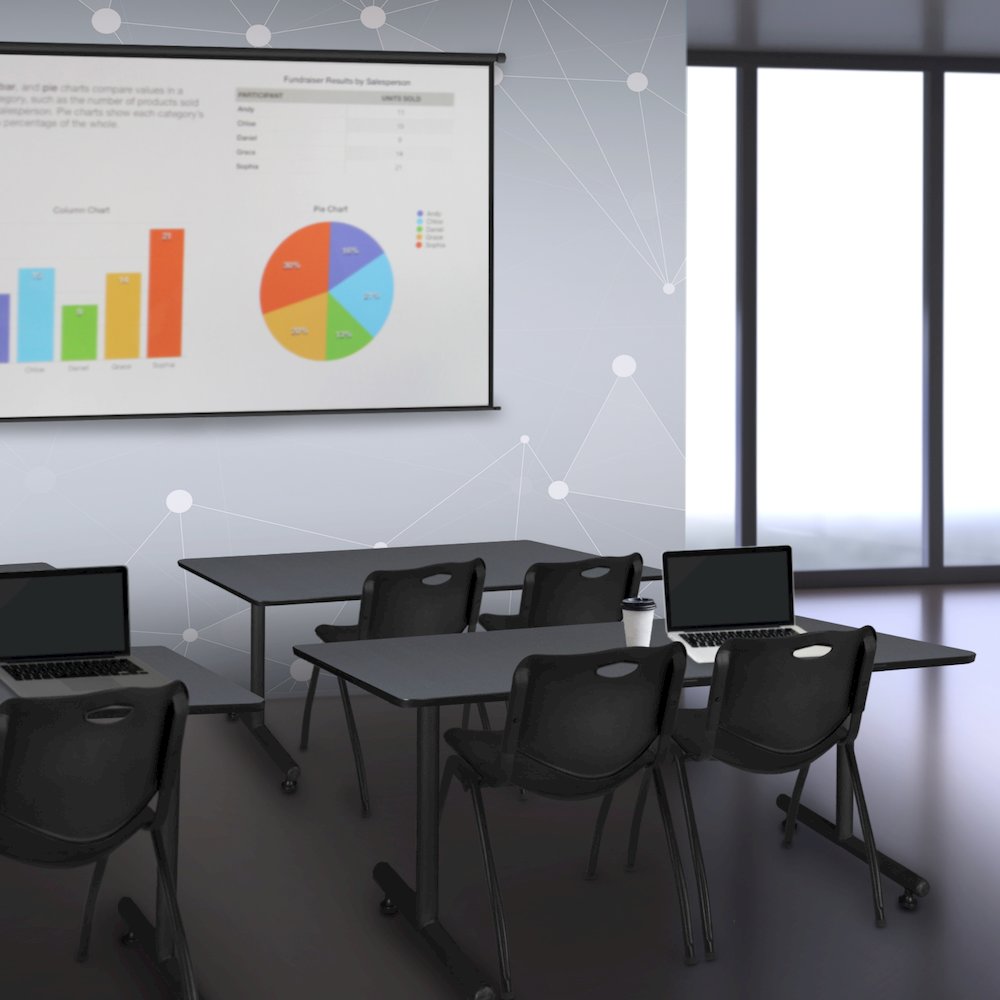 48 x 30 in. T-Base Training Seminar Table- Grey, 2 M Stack Chairs- Black
