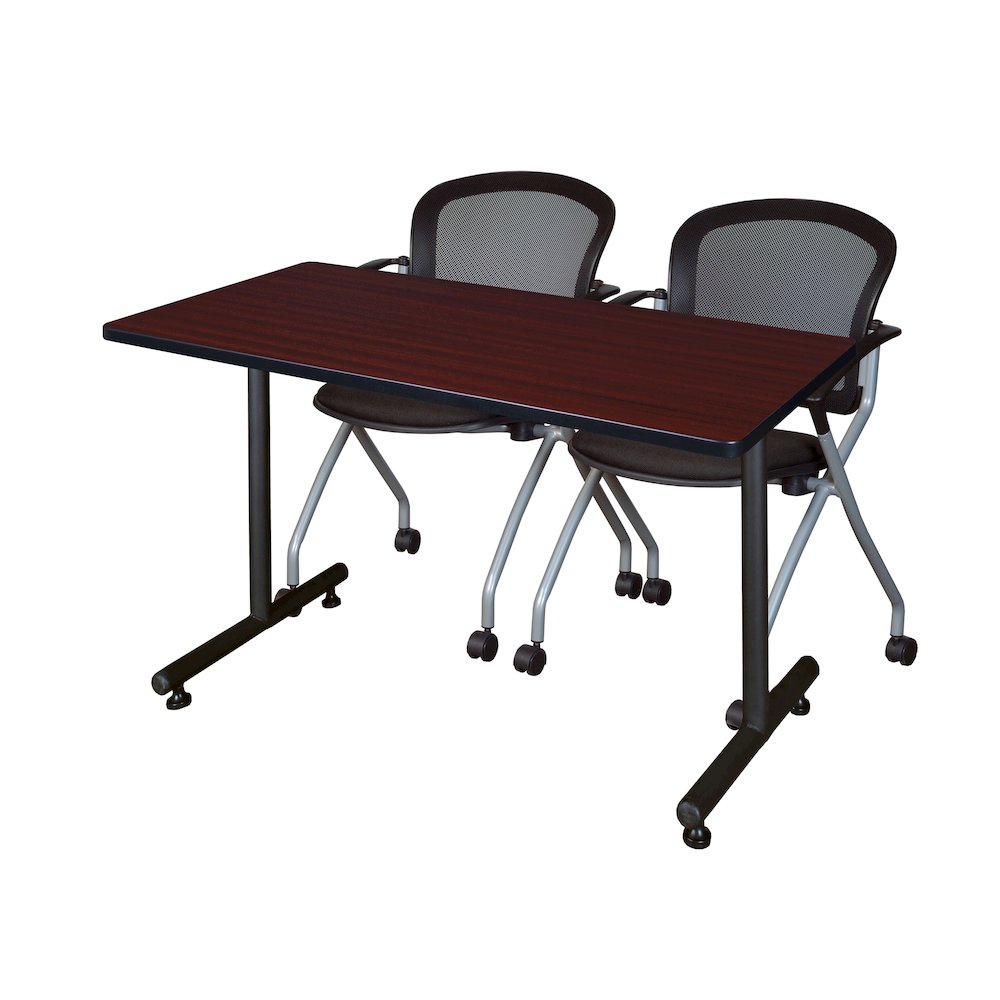 48 x 30 in. T-Base Training Seminar Table- Mahogany, 2 Cadence Nesting Chairs