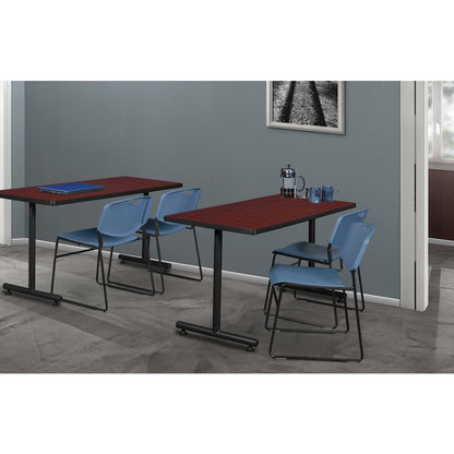 48 x 30 in. T-Base Training Seminar Table- Mahogany, 2 Zeng Stack Chairs- Blue
