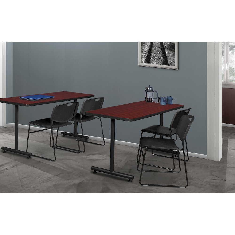 48 x 30 in. T-Base Training Seminar Table- Mahogany, 2 Zeng Stack Chairs- Black