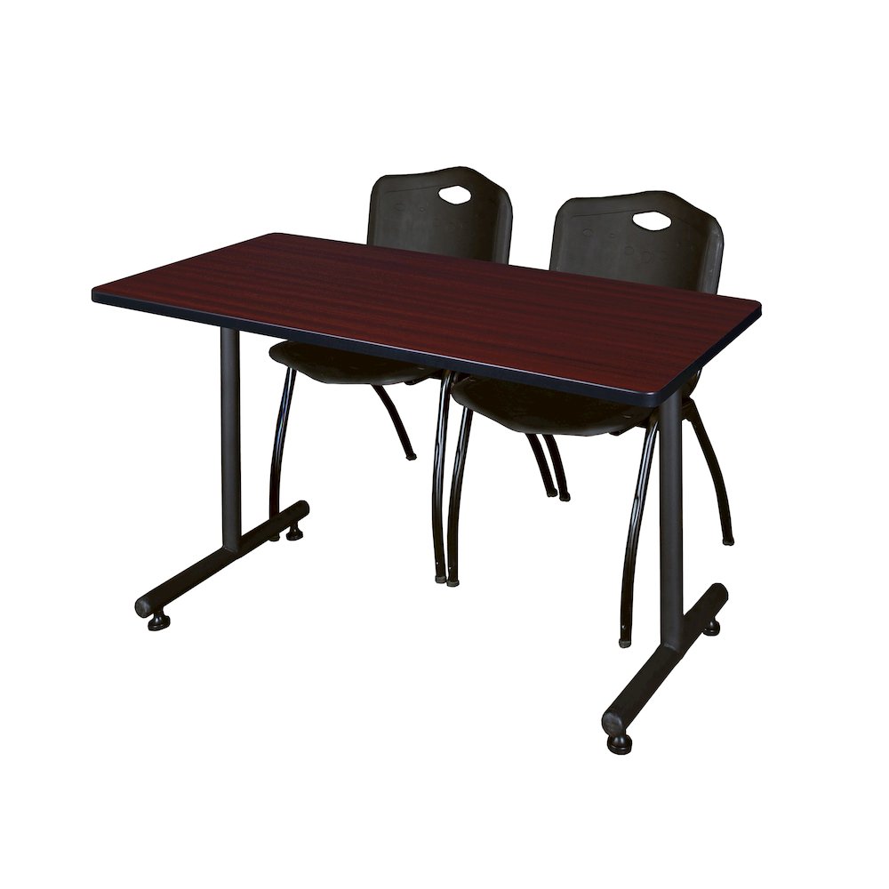 48 x 30 in. T-Base Training Seminar Table- Mahogany, 2 M Stack Chairs- Black