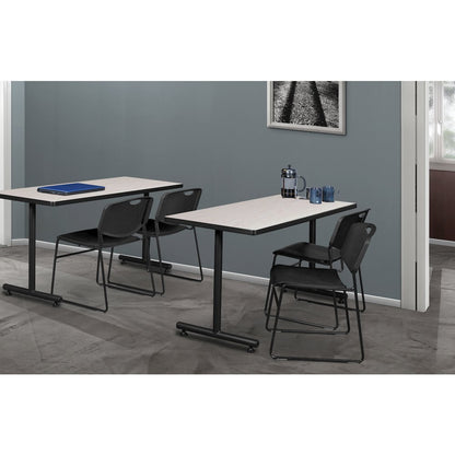 48 x 30 in. T-Base Training Seminar Table- Maple, 2 Zeng Stack Chairs- Black