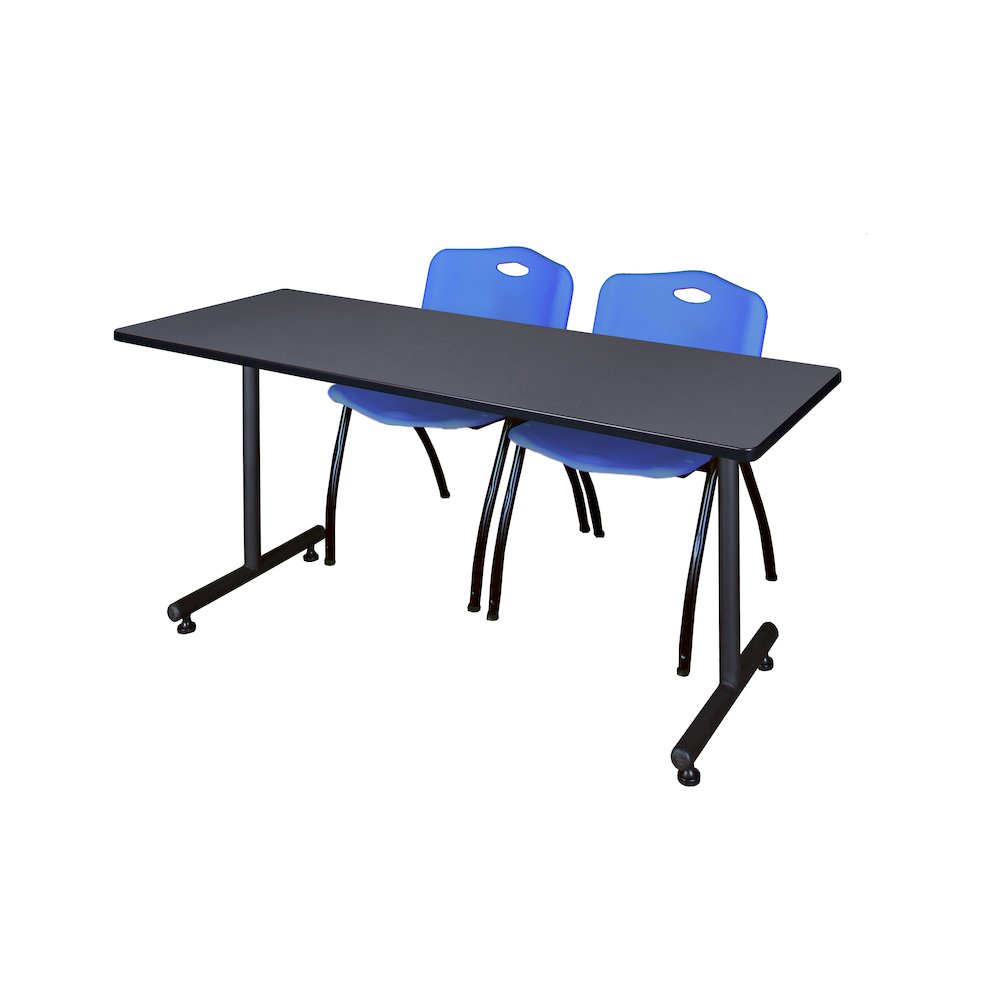 60 x 24 in. T-Base Training Seminar Table- Grey, 2 M Stack Chairs- Blue