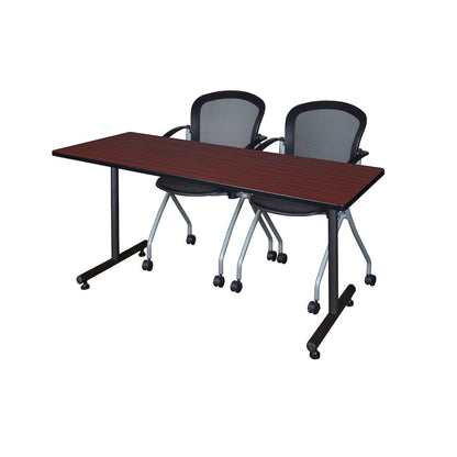 60 x 24 in. T-Base Training Seminar Table- Mahogany, 2 Cadence Nesting Chairs