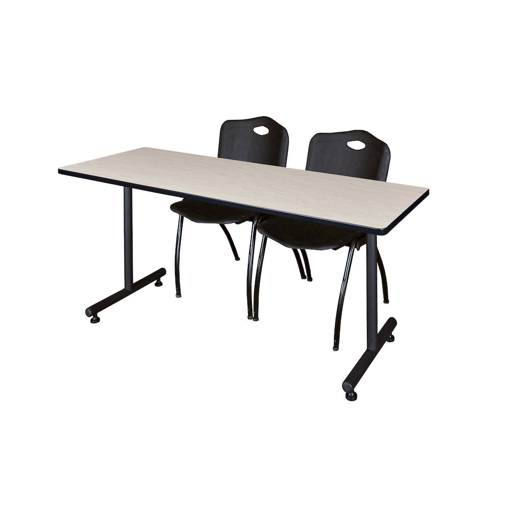 60 x 24 in. T-Base Training Seminar Table- Maple, 2 M Stack Chairs- Black