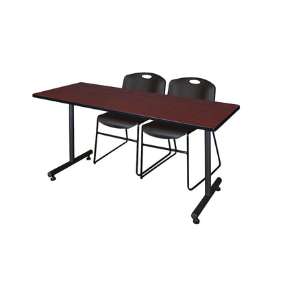 60 x 30 in. T-Base Training Seminar Table- Mahogany, 2 Zeng Stack Chairs- Black