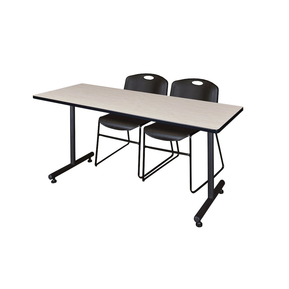 60 x 30 in. T-Base Training Seminar Table- Maple, 2 Zeng Stack Chairs- Black