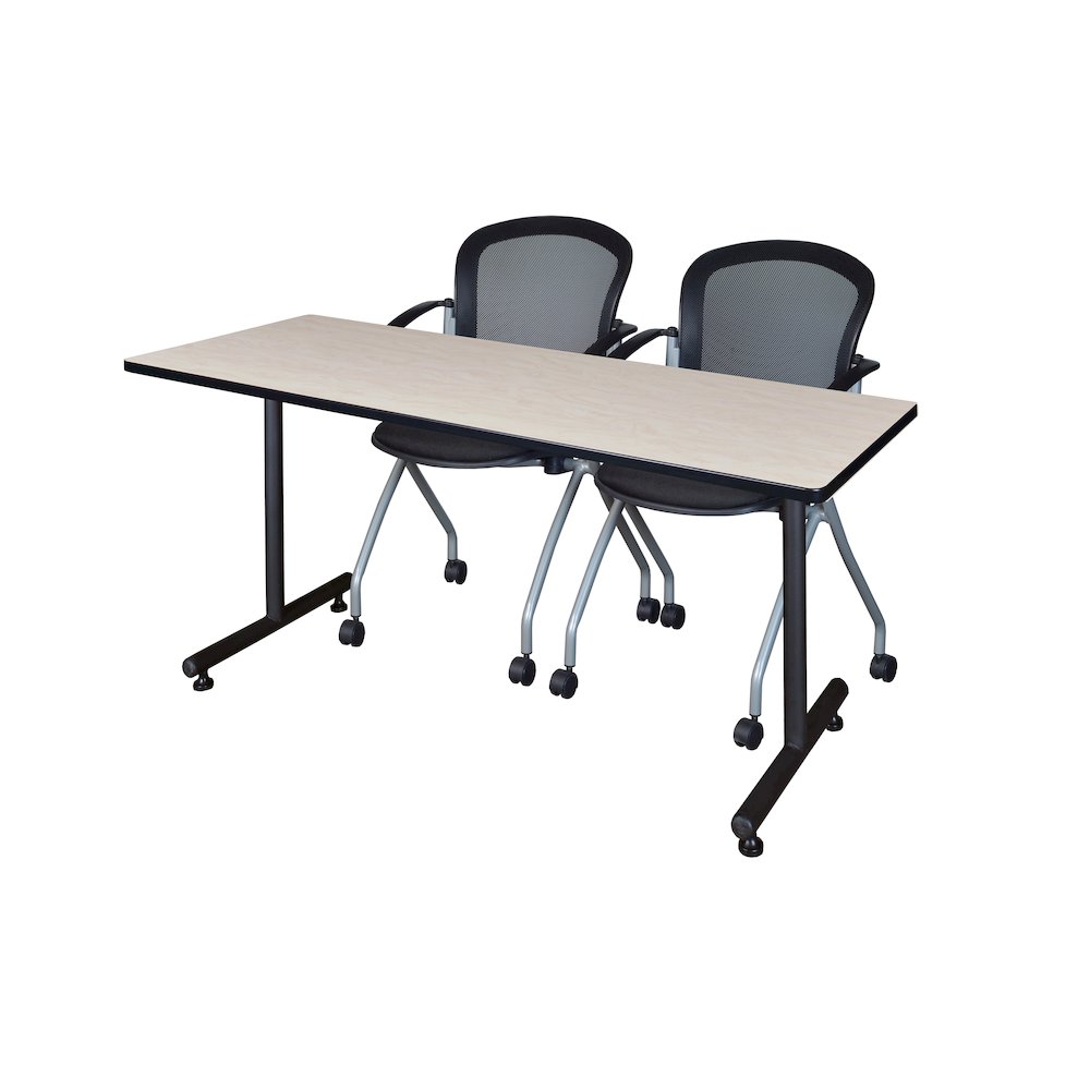 66 x 24 in. T-Base Training Seminar Table- Maple, 2 Cadence Nesting Chairs