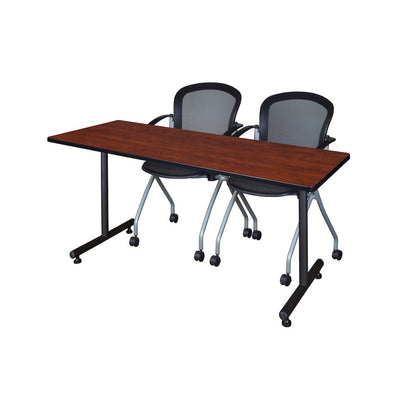 72 x 24 in. T-Base Training Seminar Table- Cherry, 2 Cadence Nesting Chairs