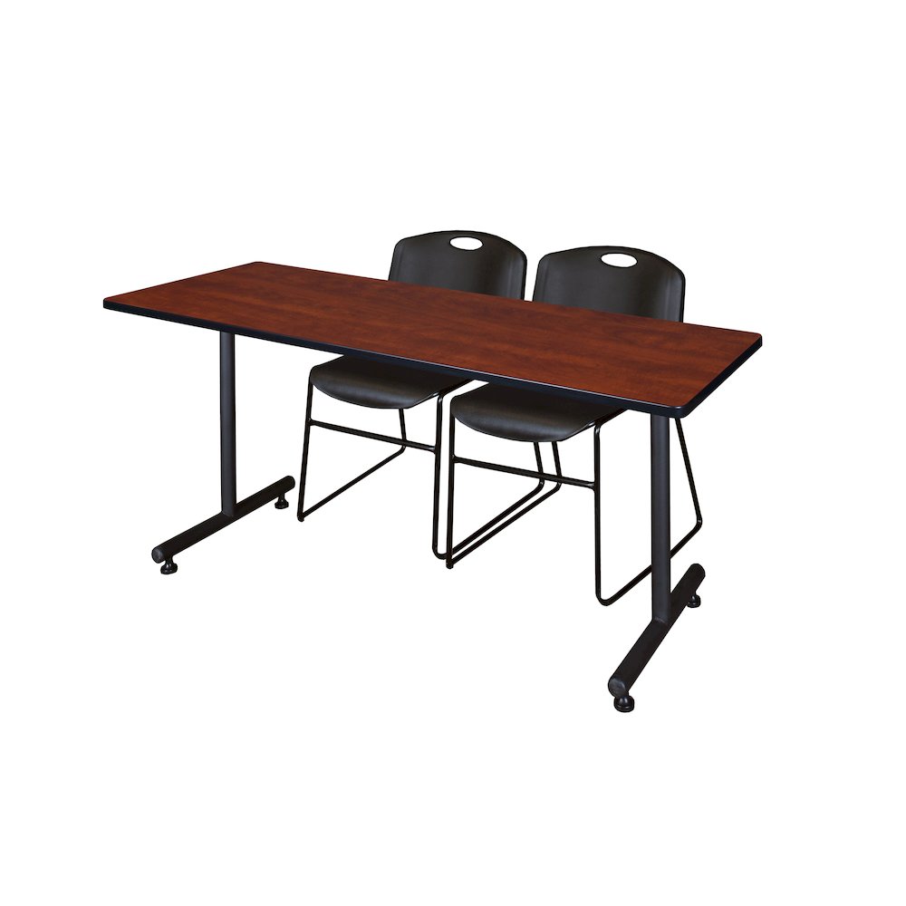 72 x 24 in. T-Base Training Seminar Table- Cherry, 2 Zeng Stack Chairs- Black