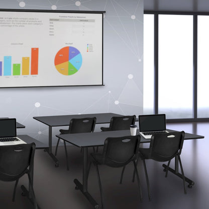 72 x 24 in. T-Base Training Seminar Table- Grey, 2 M Stack Chairs- Black