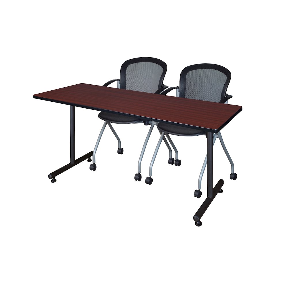 72 x 24 in. T-Base Training Seminar Table- Mahogany, 2 Cadence Nesting Chairs