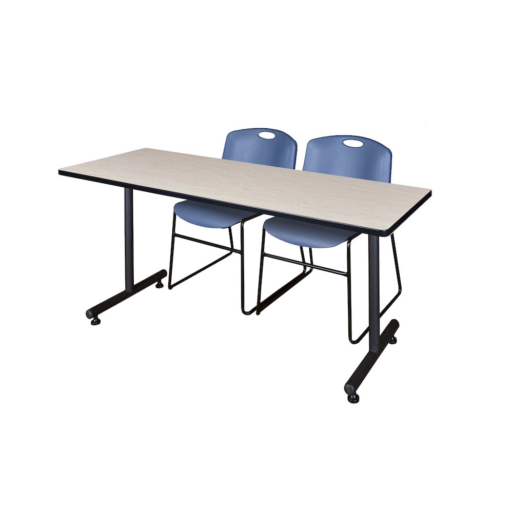 72 x 24 in. T-Base Training Seminar Table- Maple, 2 Zeng Stack Chairs- Blue