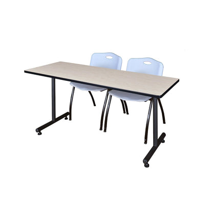 72 x 30 in. T-Base Training Seminar Table- Maple, 2 M Stack Chairs- Grey