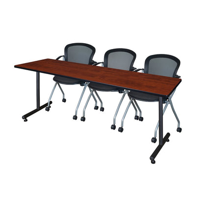 84 x 24 in. T-Base Training Seminar Table- Cherry, 2 Cadence Nesting Chairs