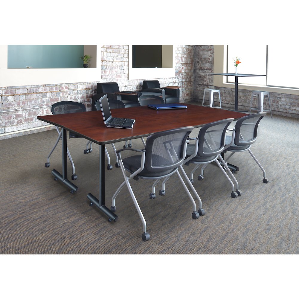 84 x 24 in. T-Base Training Seminar Table- Cherry, 2 Cadence Nesting Chairs