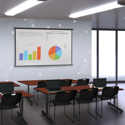 84 x 24 in. T-Base Training Seminar Table- Cherry, 2 Zeng Stack Chairs- Black