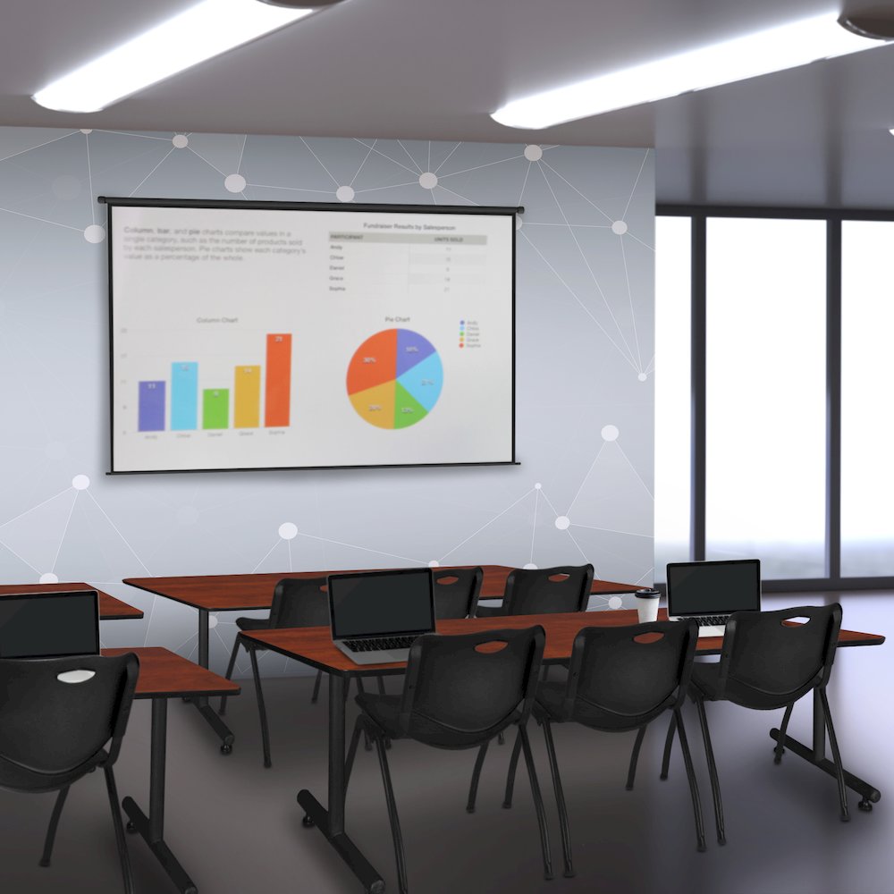 84 x 24 in. T-Base Training Seminar Table- Cherry, 2 M Stack Chairs- Black