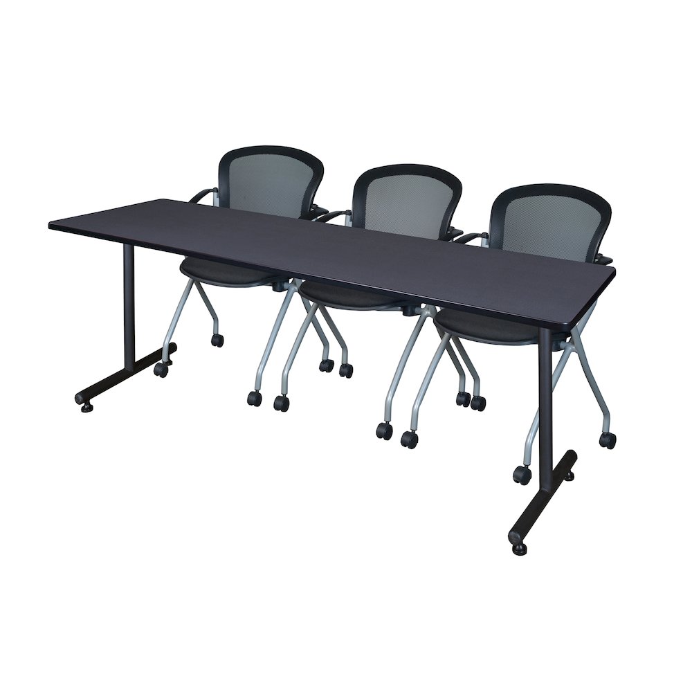 84 x 24 in. T-Base Training Seminar Table- Grey, 2 Cadence Nesting Chairs