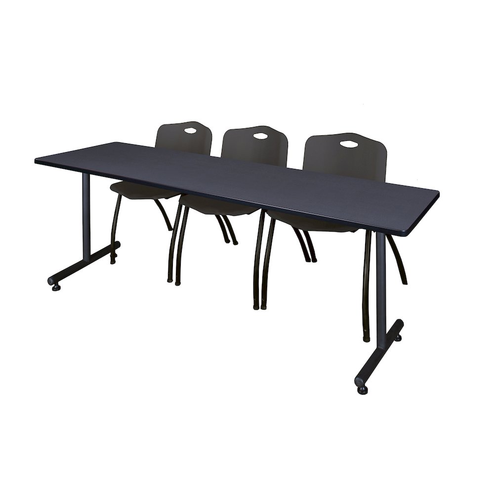 84 x 24 in. T-Base Training Seminar Table- Grey, 2 M Stack Chairs- Black