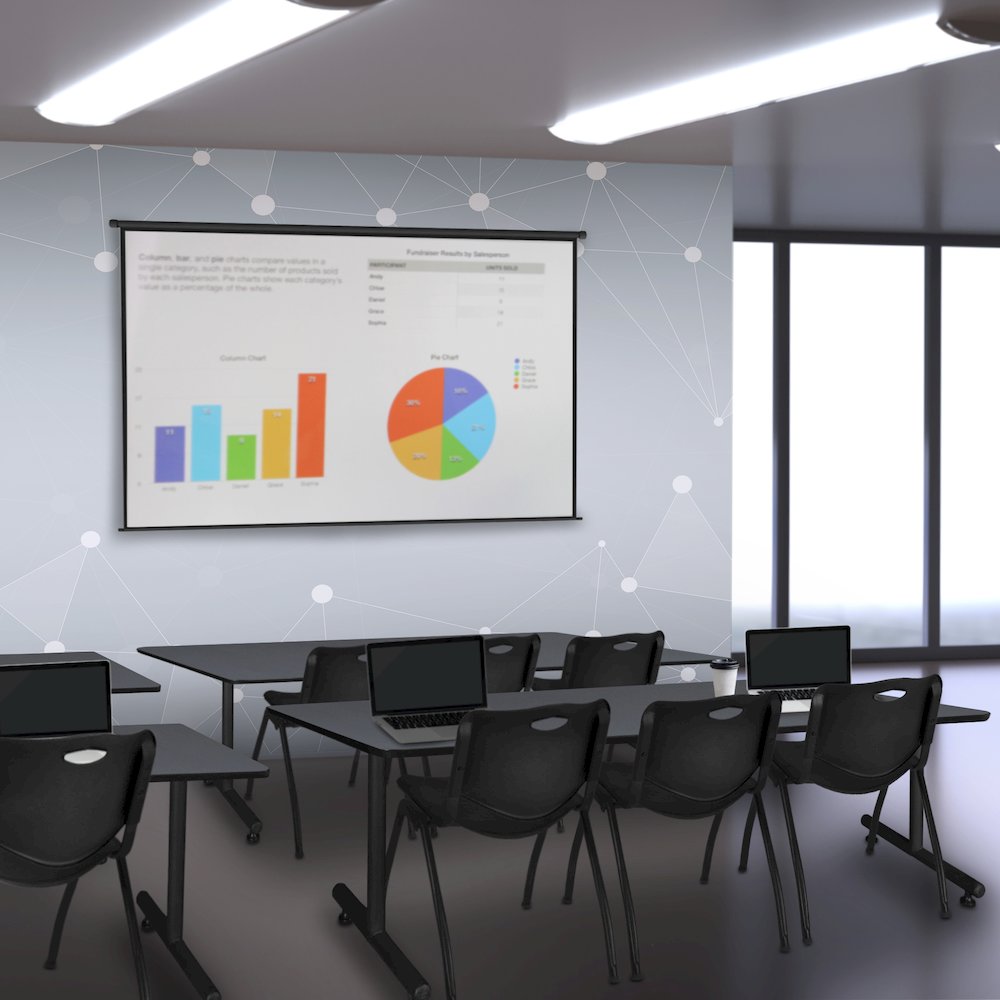 84 x 24 in. T-Base Training Seminar Table- Grey, 2 M Stack Chairs- Black