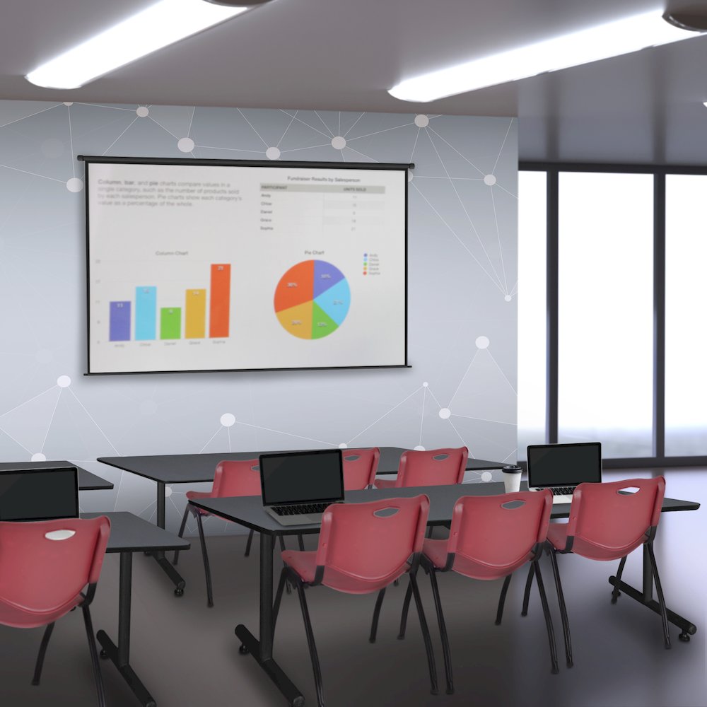 84 x 24 in. T-Base Training Seminar Table- Grey, 2 M Stack Chairs- Burgundy