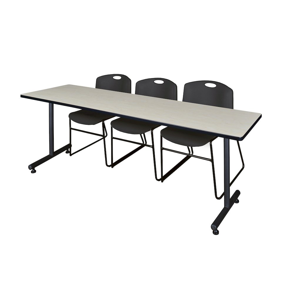 84 x 24 in. T-Base Training Seminar Table- Maple, 2 Zeng Stack Chairs- Black