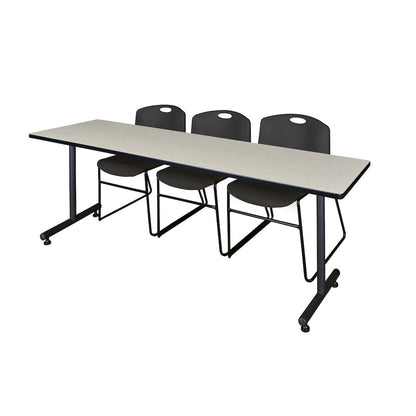 84 x 24 in. T-Base Training Seminar Table- Maple, 2 Zeng Stack Chairs- Black