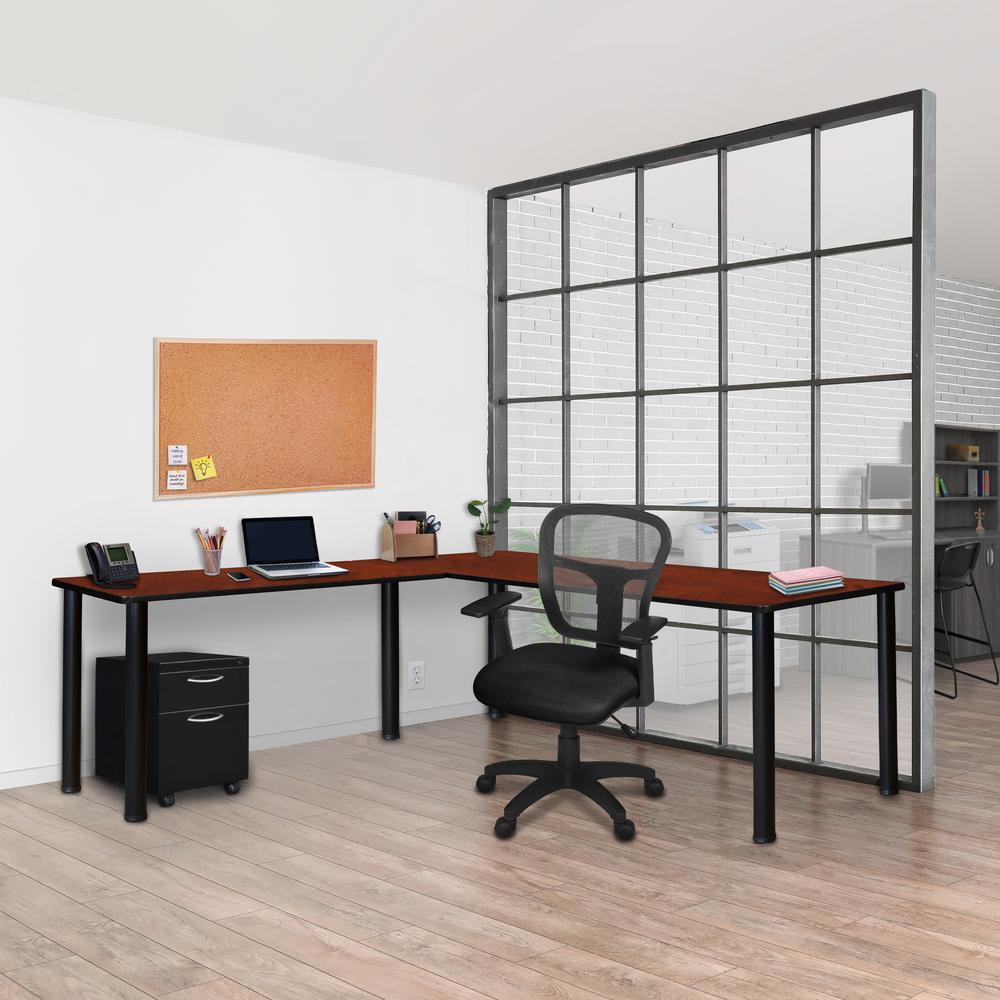 Kee 60" L-Desk with 42" Return, Cherry/Black