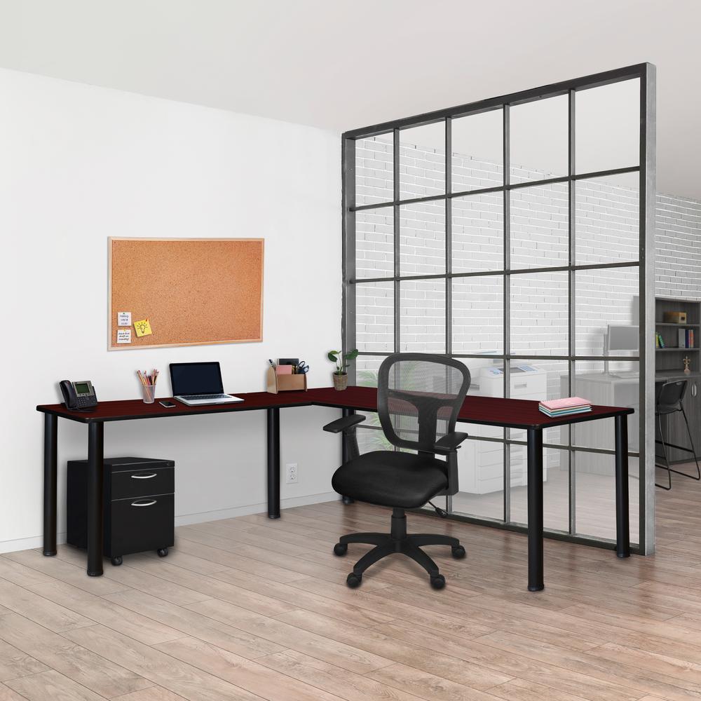 Kee 60" L-Desk with 42" Return, Mahogany/Black